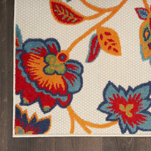 8' X 11' Gray Blue and Orange Floral Non Skid Indoor Outdoor Area Rug