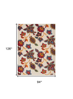 8' X 11' Gray Blue and Orange Floral Non Skid Indoor Outdoor Area Rug
