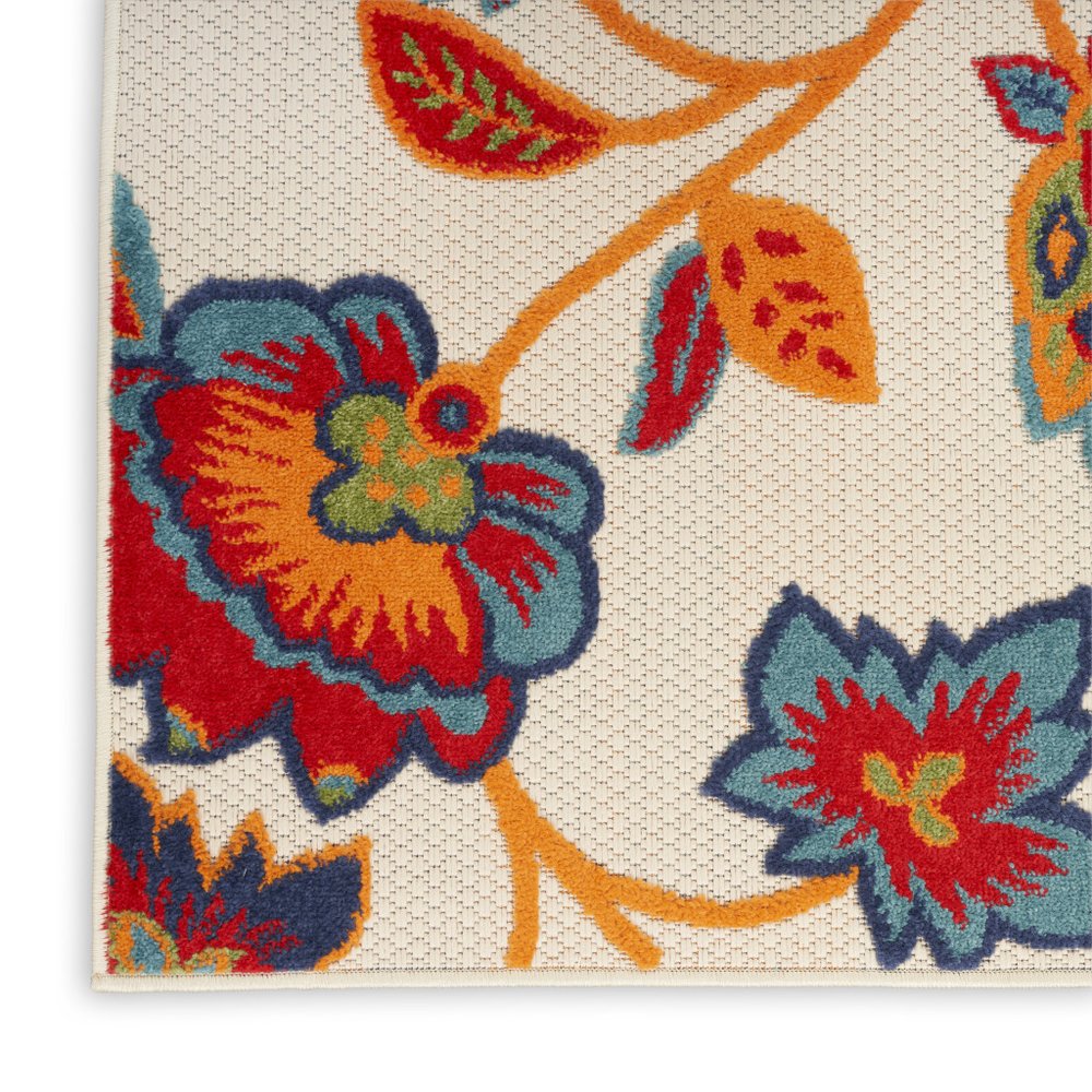 8' X 11' Gray Blue and Orange Floral Non Skid Indoor Outdoor Area Rug