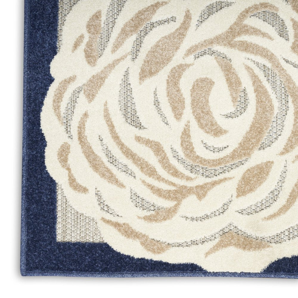 6' X 9' Blue And Grey Floral Stain Resistant Non Skid Area Rug