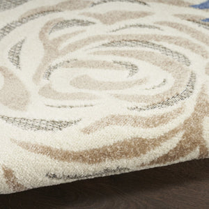 5' X 8' Blue And Grey Floral Stain Resistant Non Skid Area Rug