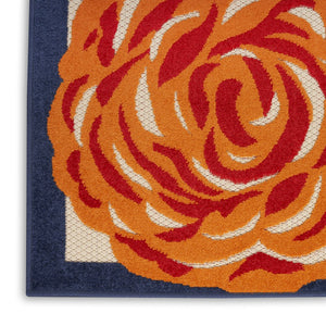 4' X 6' Ivory Blue and Orange Floral Non Skid Indoor Outdoor Area Rug