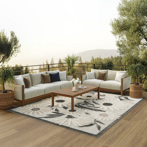 8' X 11' Beige Floral Non Skid Indoor Outdoor Area Rug