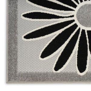 8' X 11' Black and White Floral Non Skid Indoor Outdoor Area Rug