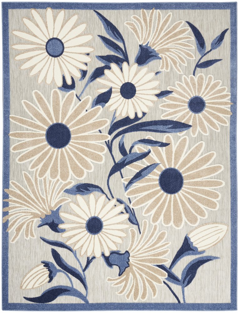 7' X 10' Blue And Grey Floral Stain Resistant Non Skid Area Rug