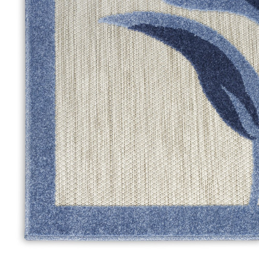 8' X 11' Blue and Gray Floral Non Skid Indoor Outdoor Area Rug