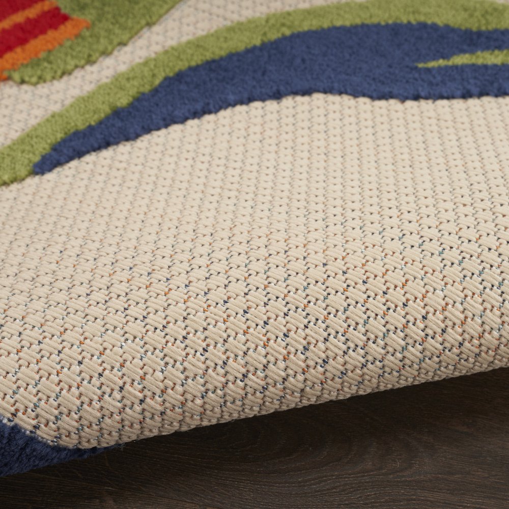 4' X 6' Ivory Blue and Orange Floral Non Skid Indoor Outdoor Area Rug