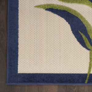 8' X 11' Ivory Blue and Orange Floral Non Skid Indoor Outdoor Area Rug