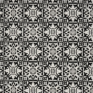 6' X 9' Black And White Fleur De Lis Stain Resistant Non Skid Area Rug