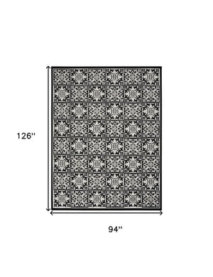 8' X 11' Black and White Geometric Non Skid Indoor Outdoor Area Rug