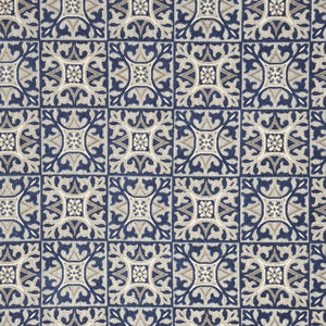 7' X 10' Blue Fleur De Lis Stain Resistant Non Skid Area Rug