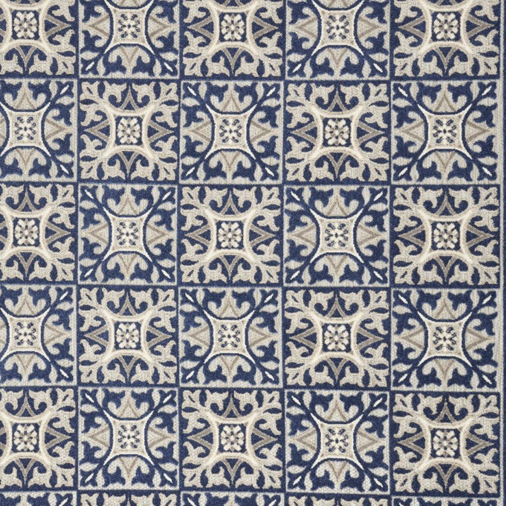 4' X 6' Blue Fleur De Lis Stain Resistant Non Skid Area Rug