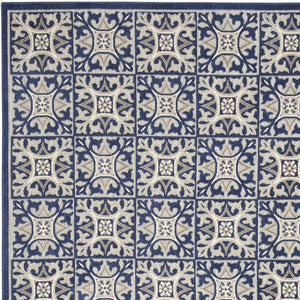 5' X 8' Blue Fleur De Lis Stain Resistant Non Skid Area Rug
