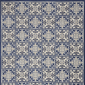 5' X 8' Blue Fleur De Lis Stain Resistant Non Skid Area Rug