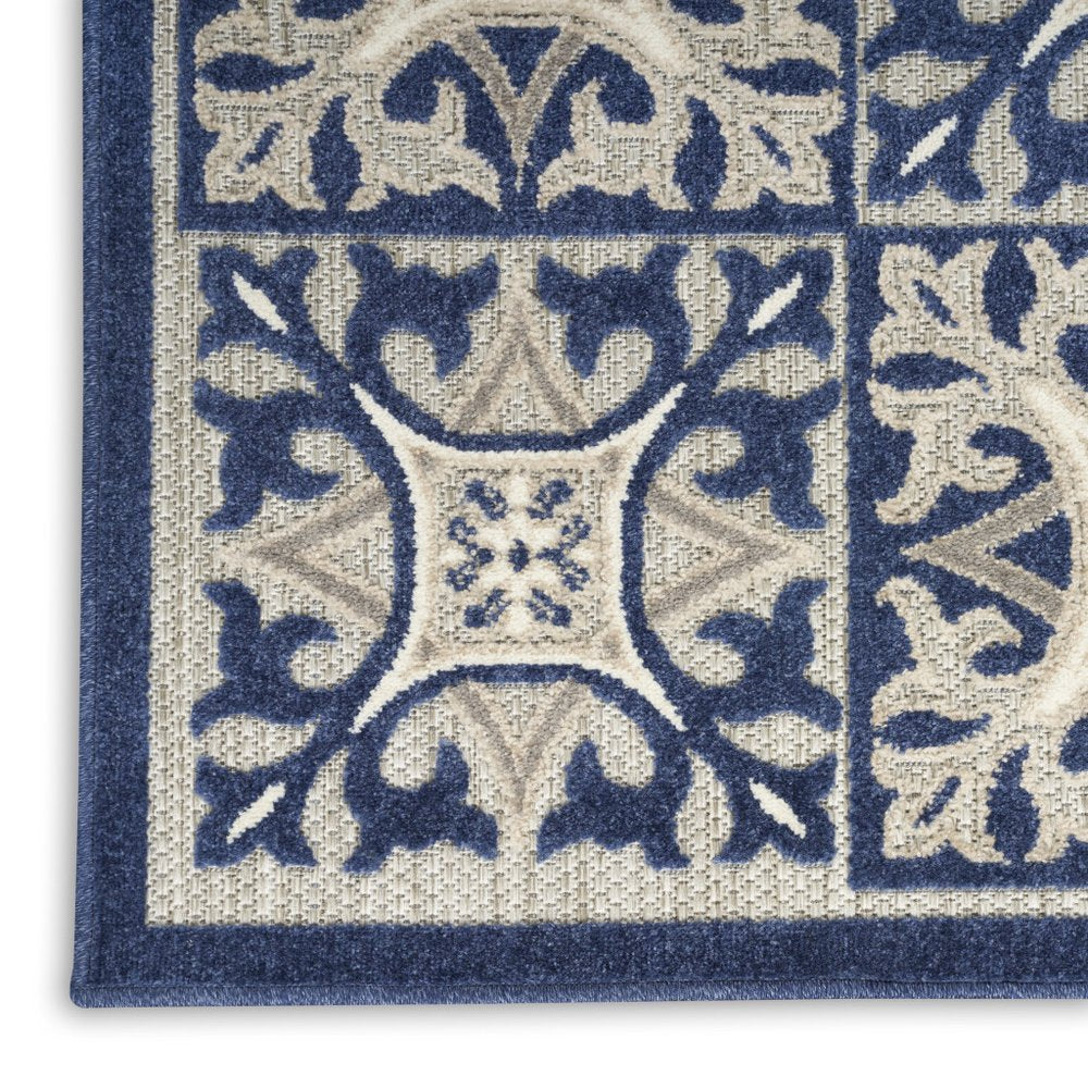 5' X 8' Blue Fleur De Lis Stain Resistant Non Skid Area Rug