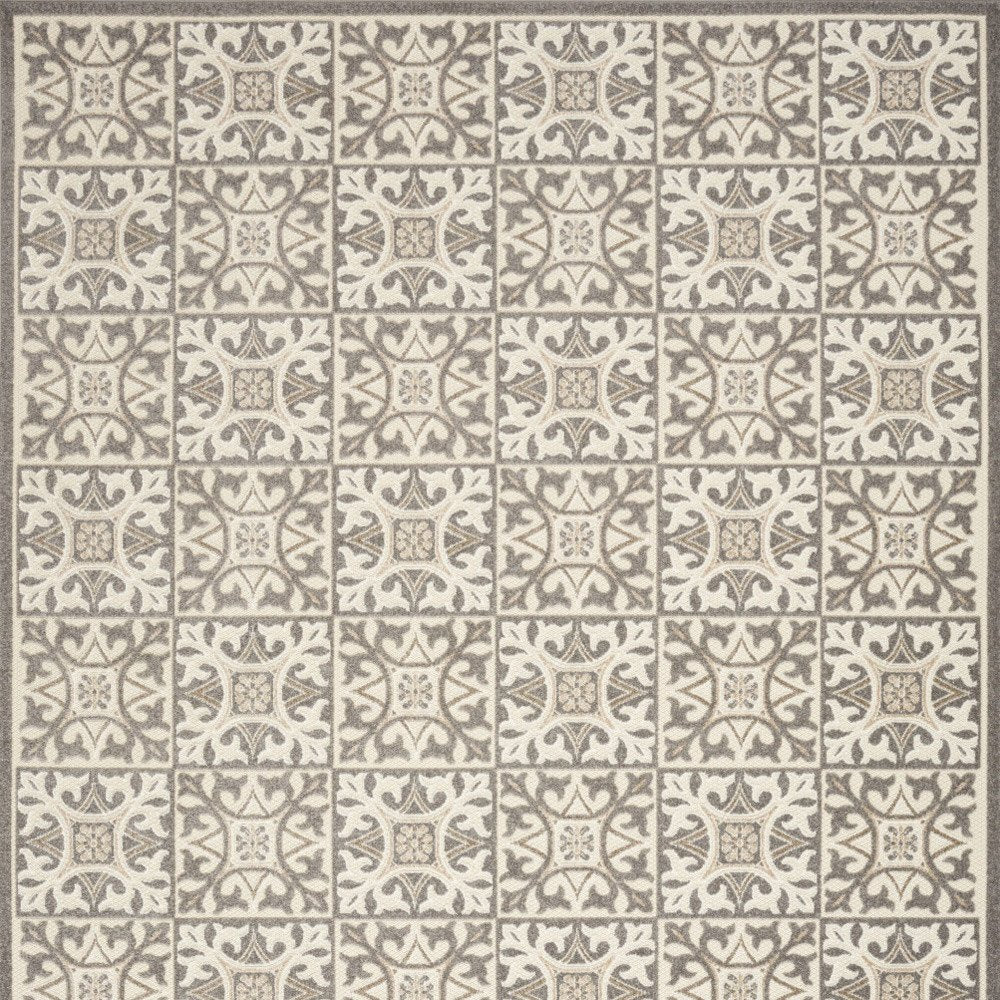 6' X 9' Ivory And Grey Fleur De Lis Stain Resistant Non Skid Area Rug