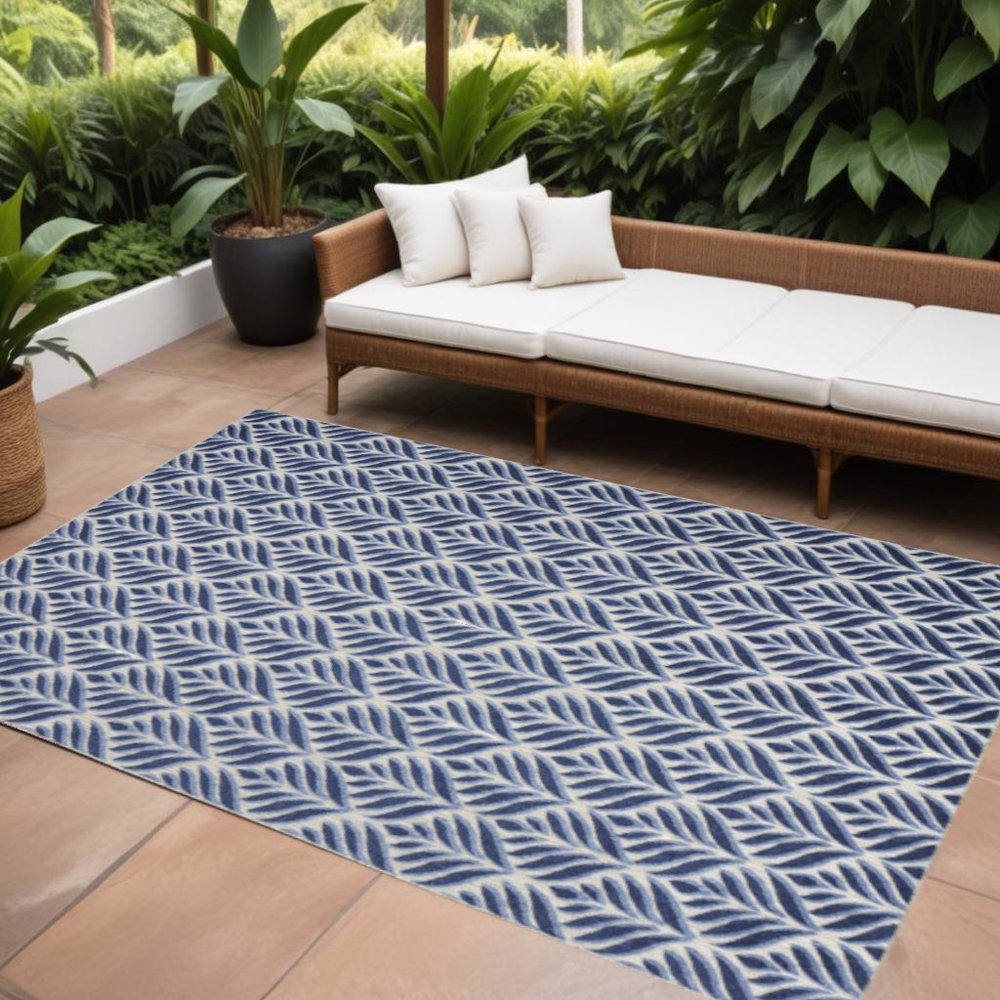 6' X 9' Blue Floral Stain Resistant Non Skid Area Rug