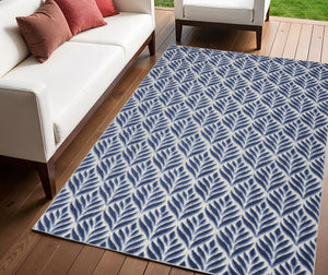 4' X 6' Blue Floral Stain Resistant Non Skid Area Rug