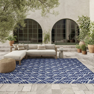 8' X 11' Blue Floral Non Skid Indoor Outdoor Area Rug
