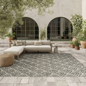 7' X 10' Charcoal Floral Stain Resistant Non Skid Area Rug