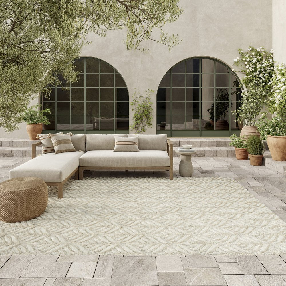 8' X 11' Ivory and Gray Floral Non Skid Indoor Outdoor Area Rug