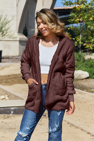 Women Full Size Teddy Hooded Jacket with Pockets Cozy Casual Jacket Comfortable Women Jacket