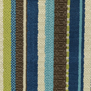 9' X 13' Blue and Green Striped Stain Resistant Indoor Outdoor Area Rug