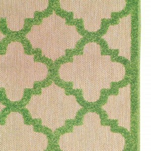 2' X 8' Green Geometric Stain Resistant Indoor Outdoor Area Rug