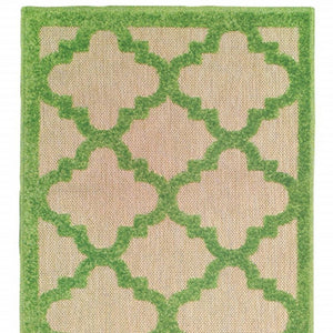 2' X 8' Green Geometric Stain Resistant Indoor Outdoor Area Rug