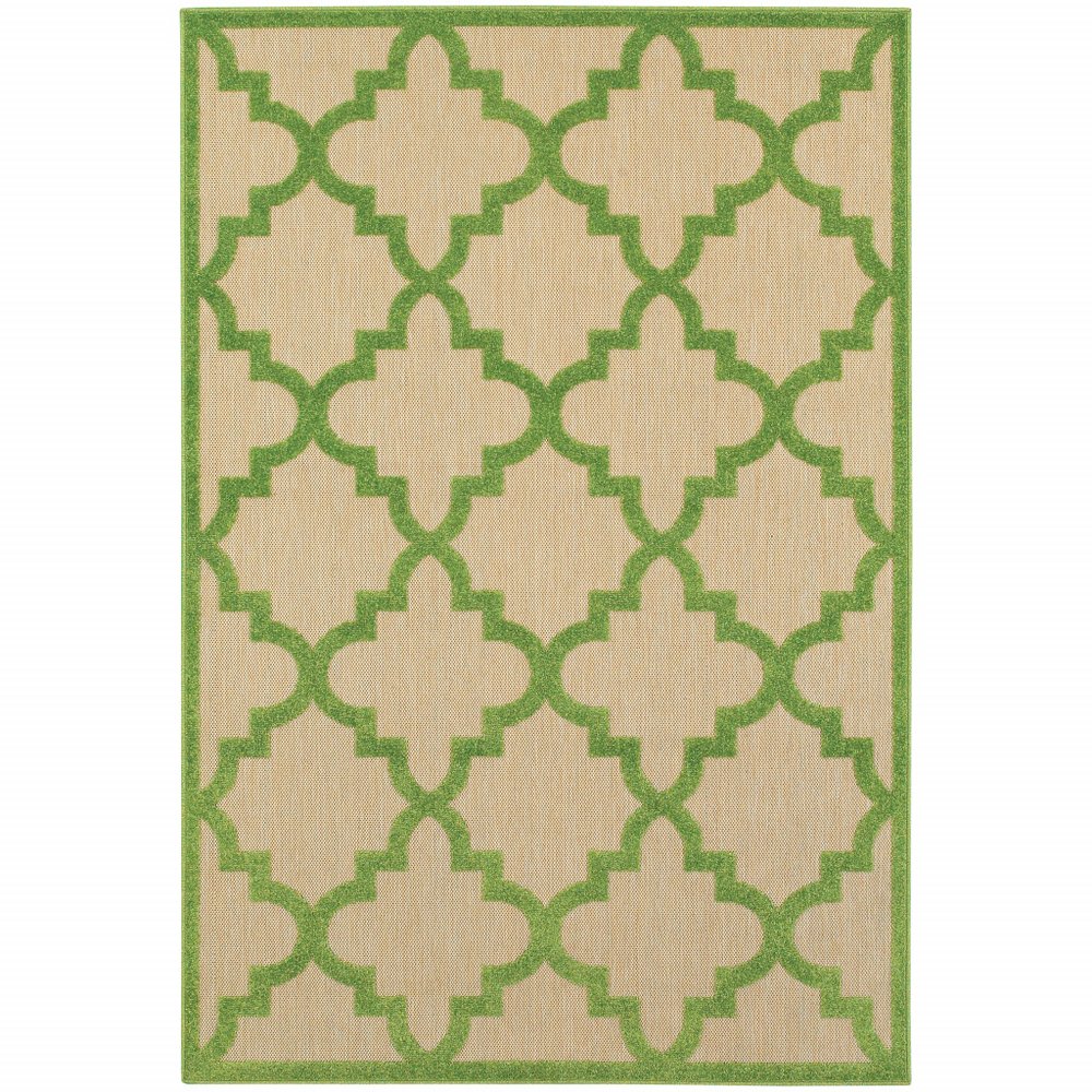 5' X 8' Green Geometric Stain Resistant Indoor Outdoor Area Rug