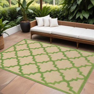 8' X 11' Green Geometric Stain Resistant Indoor Outdoor Area Rug