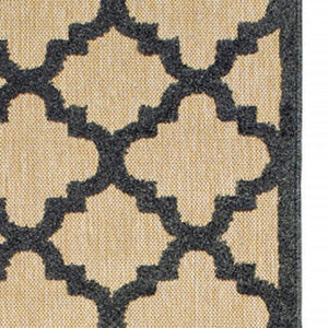 2' X 8' Beige and Black Geometric Stain Resistant Indoor Outdoor Area Rug