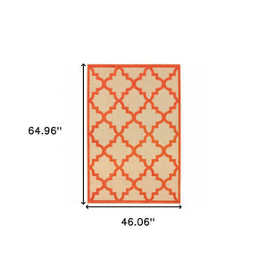 4' X 5' Orange Geometric Stain Resistant Indoor Outdoor Area Rug
