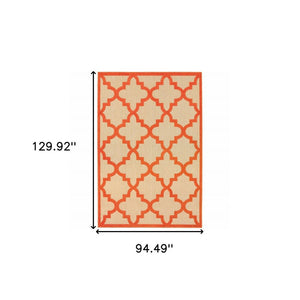 8' X 11' Orange Geometric Stain Resistant Indoor Outdoor Area Rug