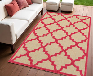4' X 5' Red Geometric Stain Resistant Indoor Outdoor Area Rug