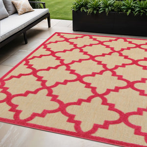 5' X 8' Red Geometric Stain Resistant Indoor Outdoor Area Rug