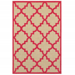 7' X 10' Red Geometric Stain Resistant Indoor Outdoor Area Rug