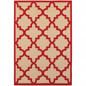 7' X 10' Red Geometric Stain Resistant Indoor Outdoor Area Rug