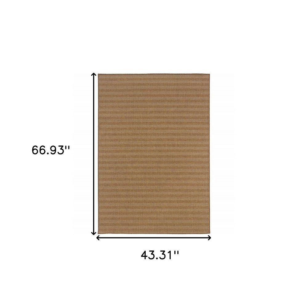 4' X 6' Tan Striped Stain Resistant Indoor Outdoor Area Rug