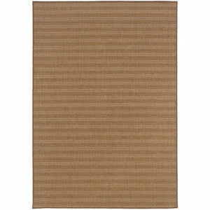 7' X 10' Tan Striped Stain Resistant Indoor Outdoor Area Rug