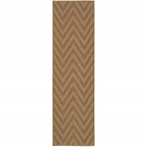 2' X 8' Tan Geometric Stain Resistant Indoor Outdoor Area Rug