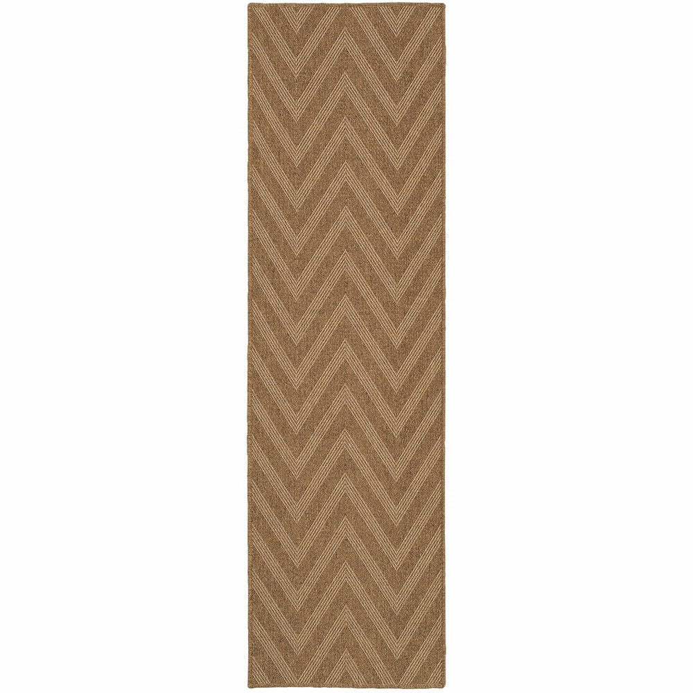 2' X 8' Tan Geometric Stain Resistant Indoor Outdoor Area Rug