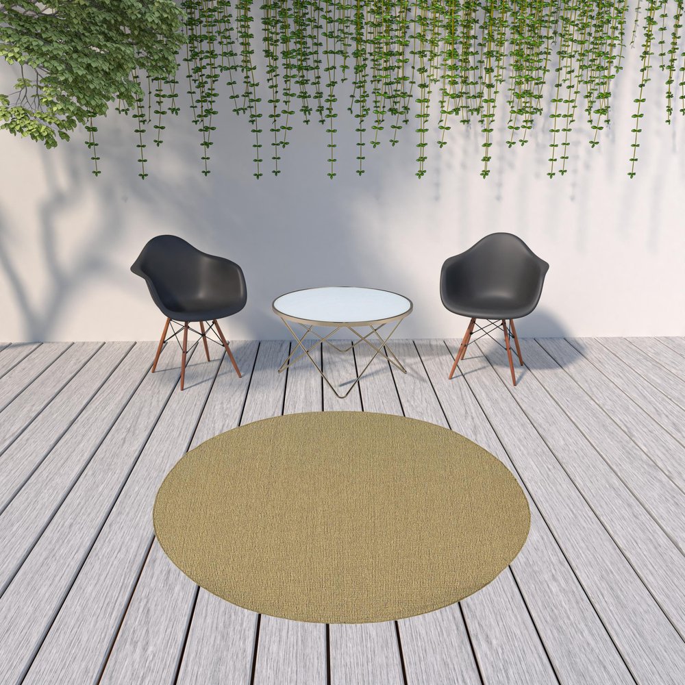 8' X 8' Tan Round Stain Resistant Indoor Outdoor Area Rug