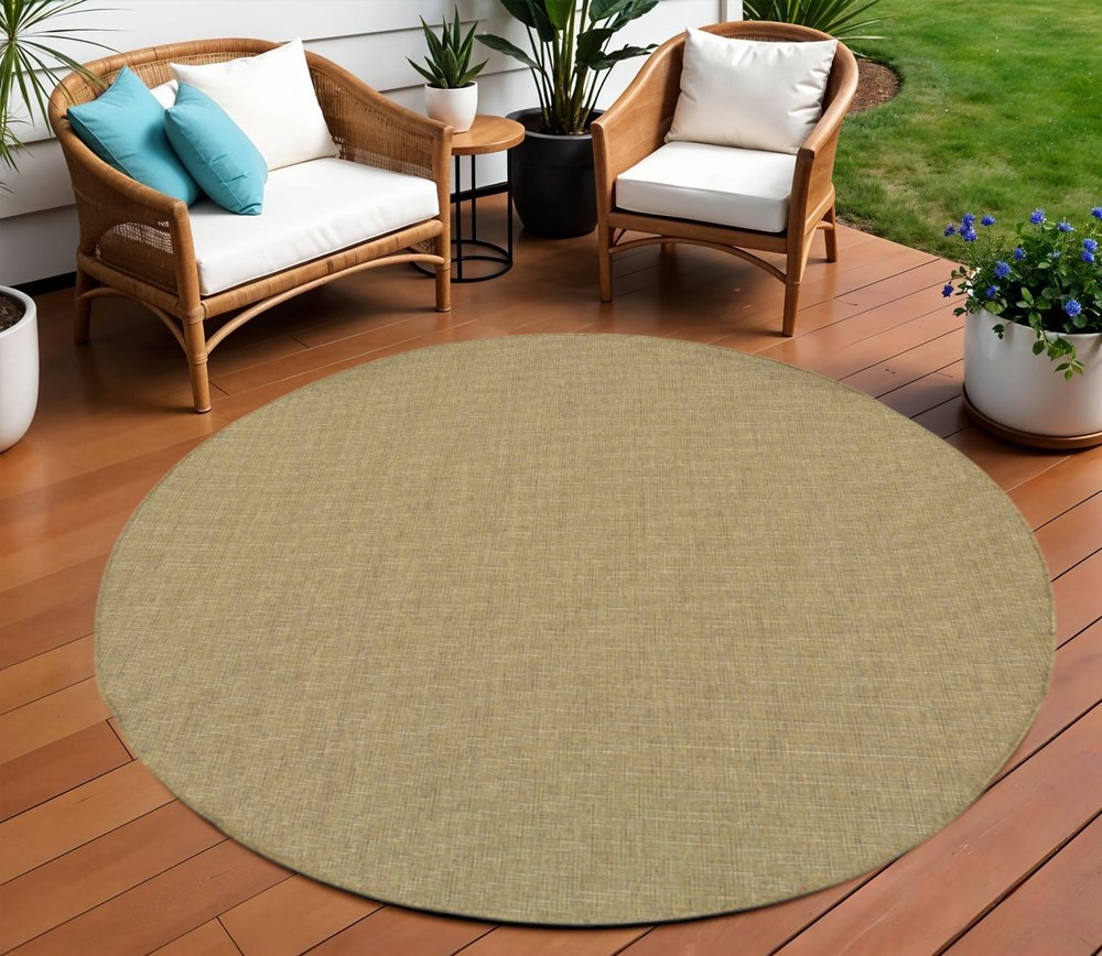 8' X 8' Tan Round Stain Resistant Indoor Outdoor Area Rug