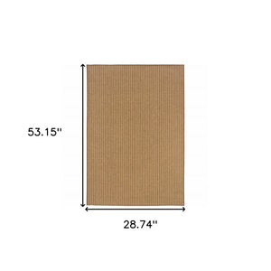 2' X 4' Tan Striped Stain Resistant Indoor Outdoor Area Rug