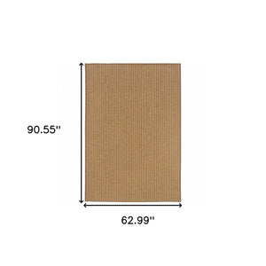 5' X 8' Tan Striped Stain Resistant Indoor Outdoor Area Rug