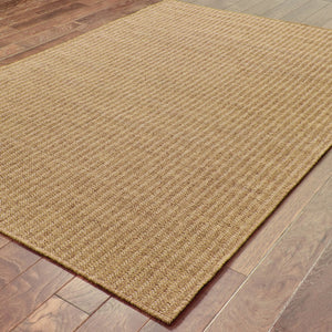 8' X 11' Tan Striped Stain Resistant Indoor Outdoor Area Rug