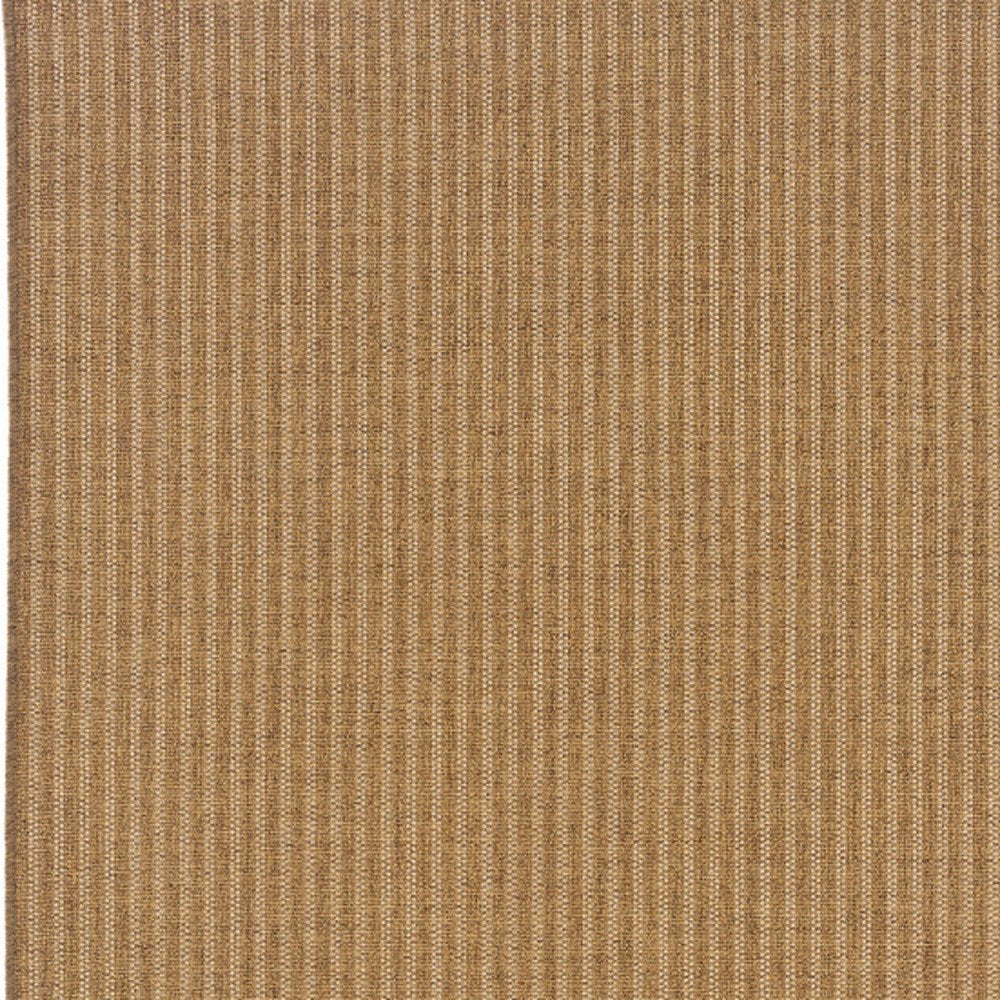 8' X 11' Tan Striped Stain Resistant Indoor Outdoor Area Rug