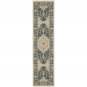 2' X 8' Gray Oriental Stain Resistant Indoor Outdoor Area Rug