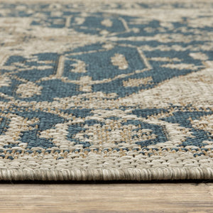 7' X 9' Gray Oriental Stain Resistant Indoor Outdoor Area Rug
